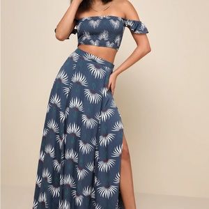 Lulus Trancoso Dusty Blue Floral Print Two-Piece Maxi Dress